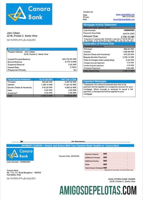 realista Modelo Word e PDF de declaração de hipoteca do Banco Canara da Índia